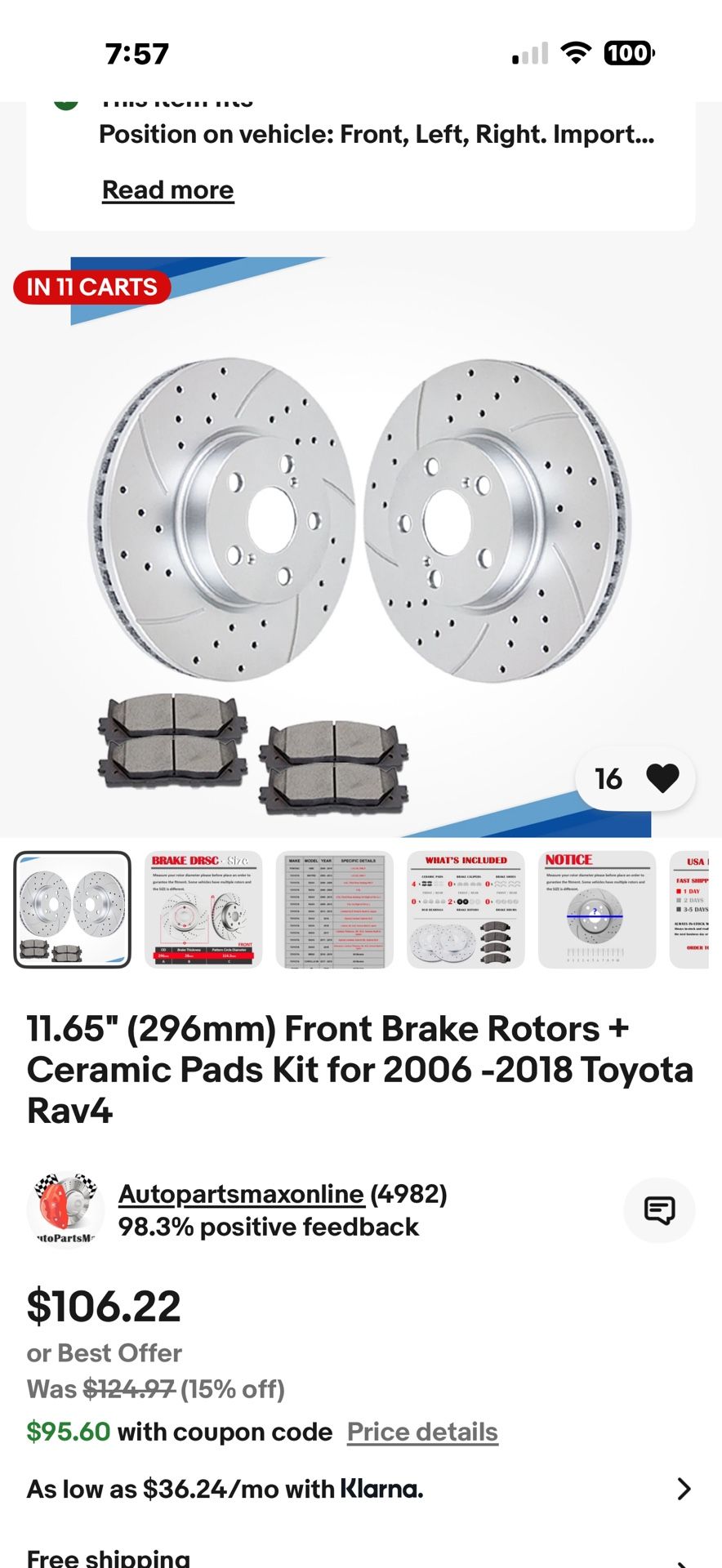 Toyota 2016 Rav 4 Front Brake Set