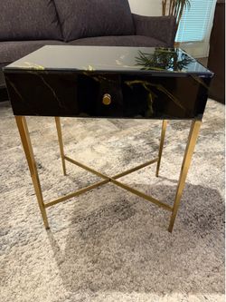 2 Black and Gold Marble Pattern Night Stand