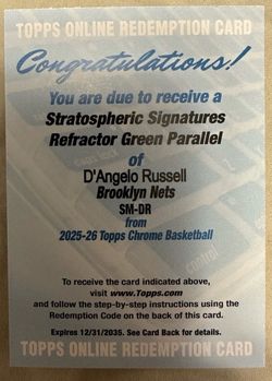 2025-26 Topps Chrome - D’Angelo Russell Stratospheric Signatures Refractor Green Parallel