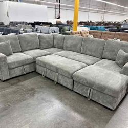 Gray Corduroy sectional pull out sofa bed sleeper sofa U shaped couch with chaise