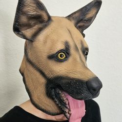 German Shepherd Latex Dog Mask Animal Halloween Costume Parties, Cosplay, Photo Booth Prop Adult