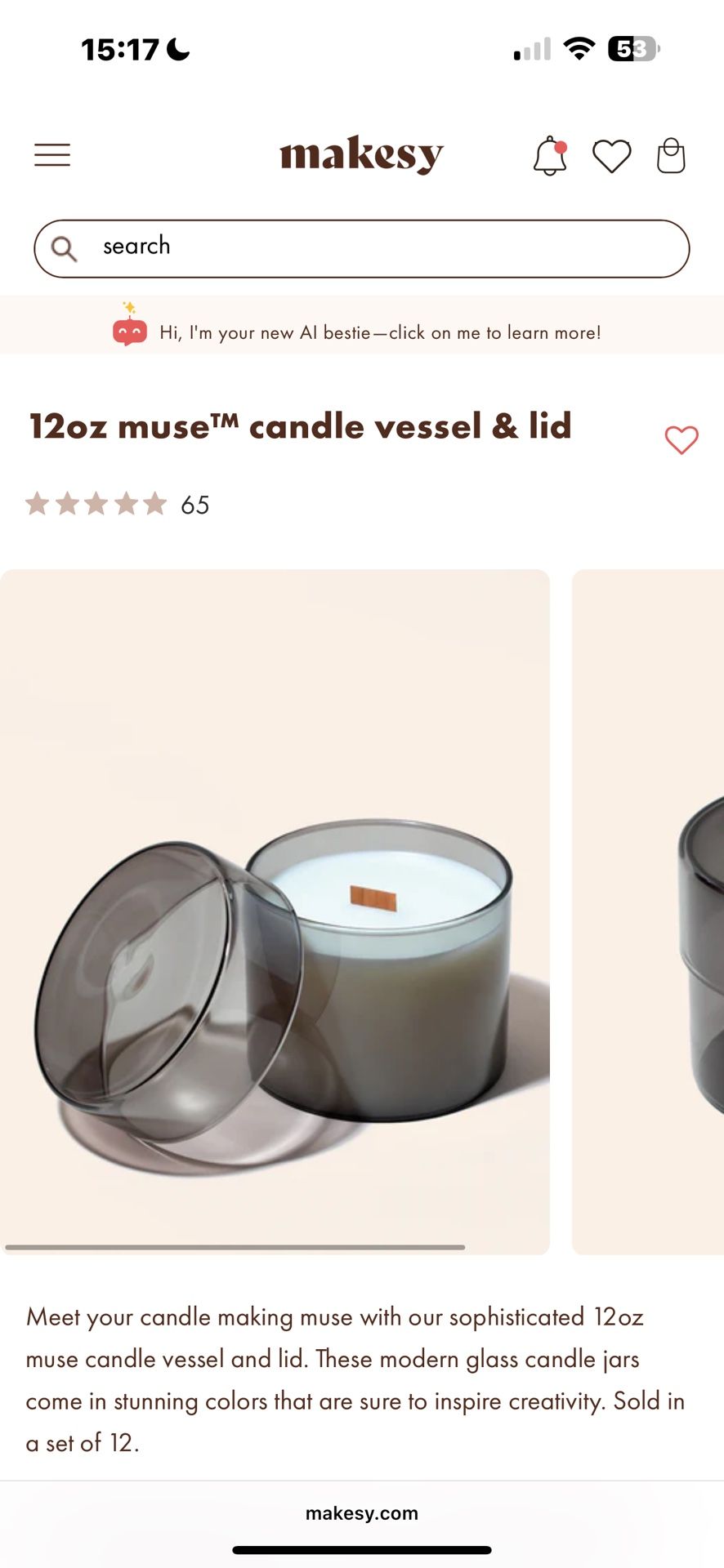 Makesy Brand 12 Oz Muse Candle Vessel And Lid