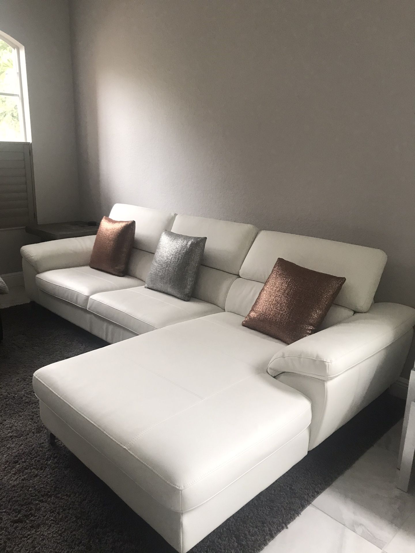 White leather sectional couch