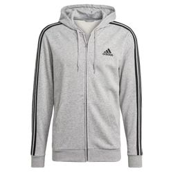 NEW adidas men Essentials French Terry 3-Stripes Full-Zip Hoodie Grey Heather Small adult