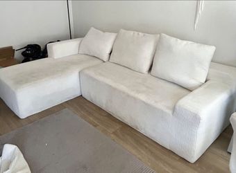 Iccequee Cream Corduroy Sectional Sofa