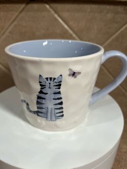 Harvest Green Blue Tabby Cat Stoneware Mug Designed in England