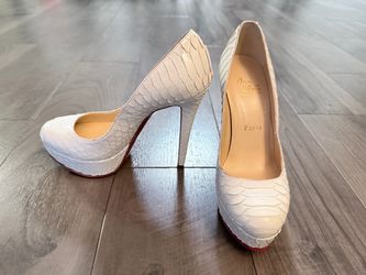 Christian Louboutin White Leather Python Crystal Pump Heels Round Toe