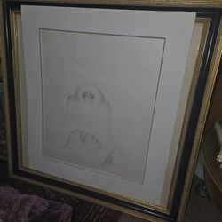 Amazing Original Drawing By Bozena WAHL Polish Artist, Signed Framed 33" Square Dated 1986