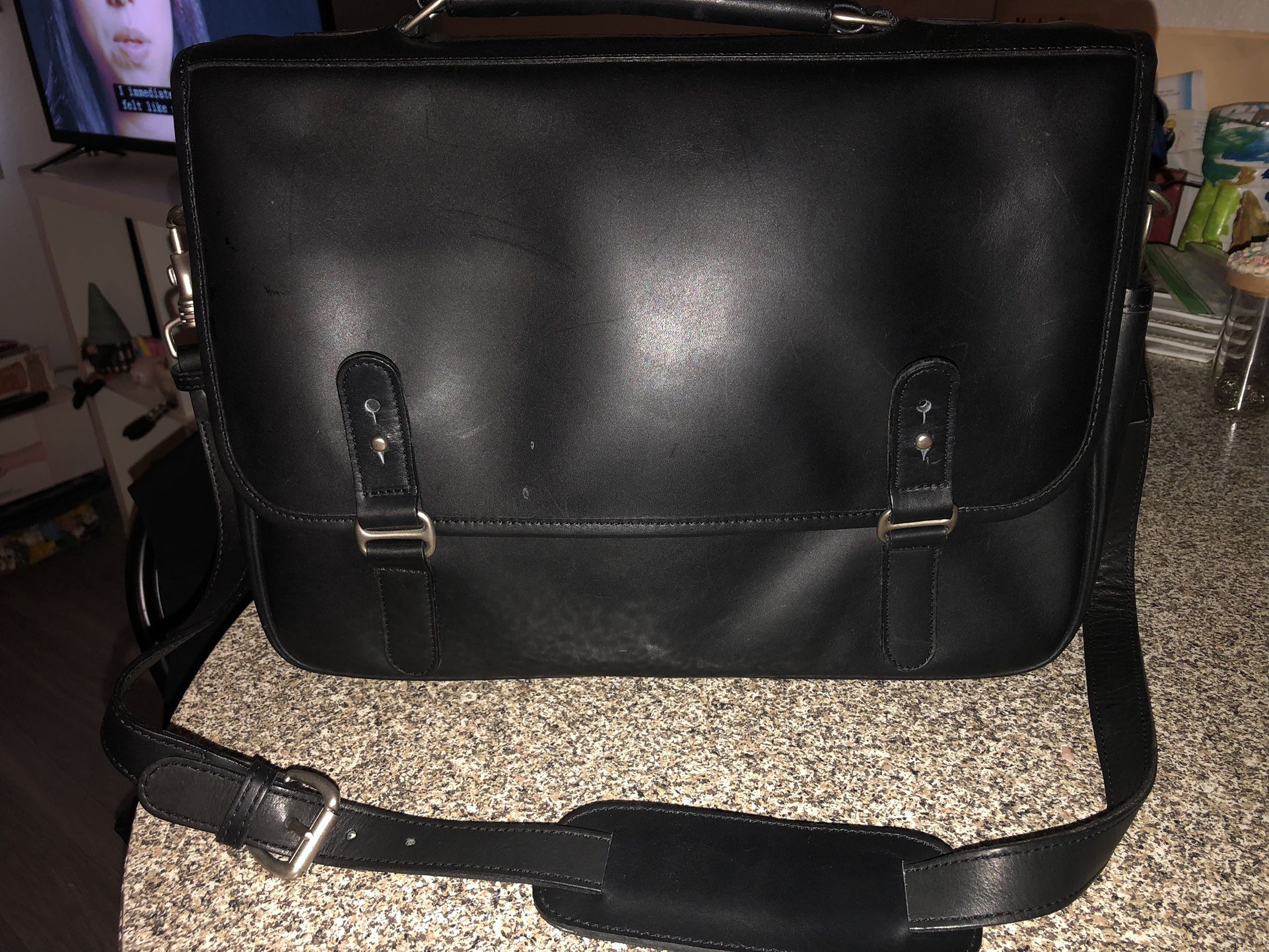Franklin Covey black leather laptop computer tote bag
