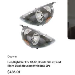 Headlight Set For 07-08 Honda Fit Left and Right Black Housing