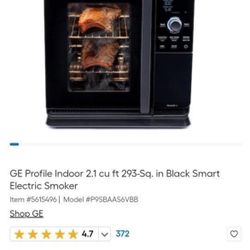 GE Profile Indoor 2.1 cu ft 293-Sq. in Black Smart Electric Smoker