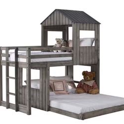 Donco Kids Twin Over Full Campsite Loft Bed – Rustic Gray Wood
