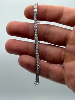 14K White Gold Tennis Bracelet, Simulated Stones, 10.25g
