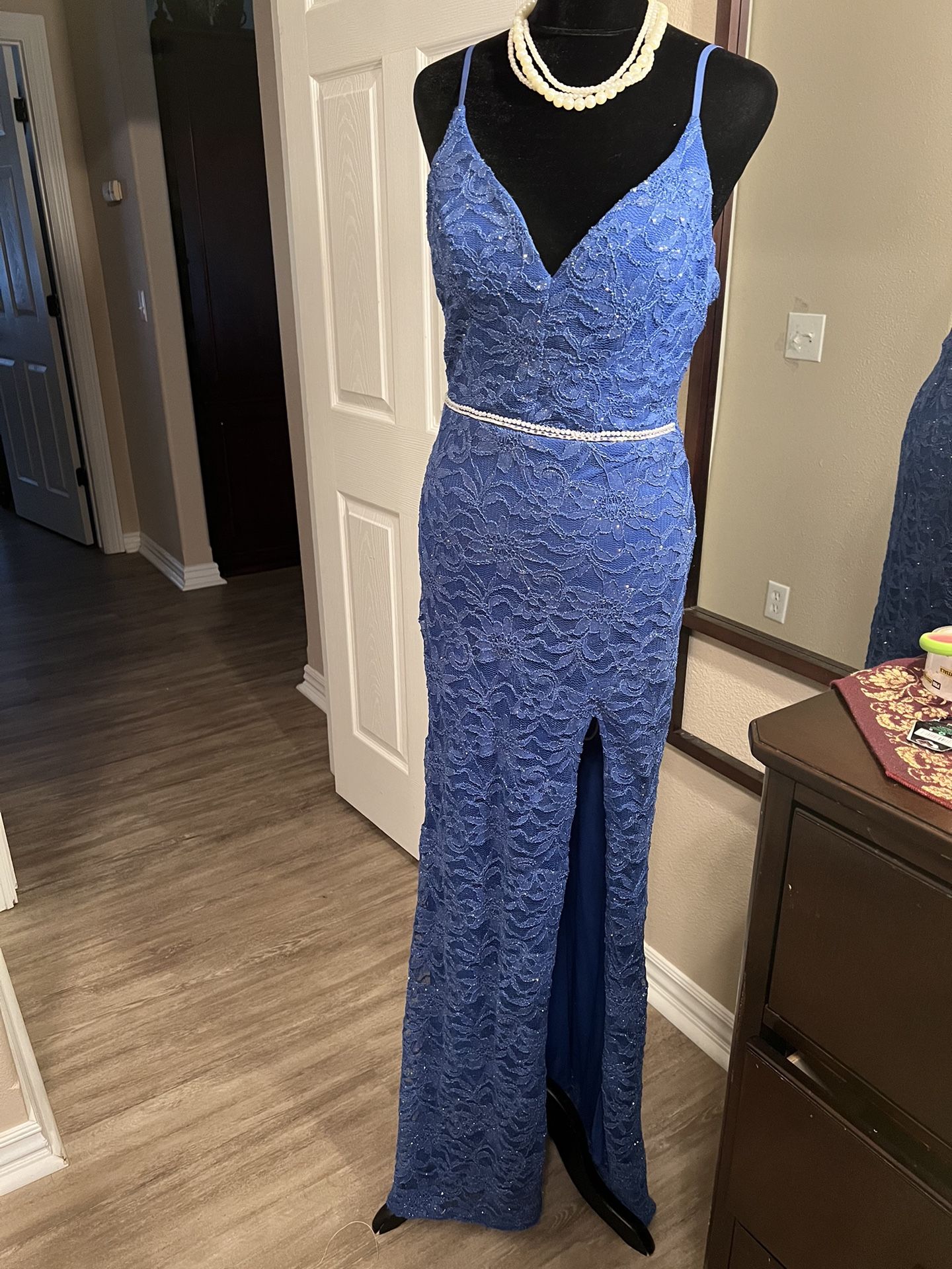 City Vibe blue lace maxi dress