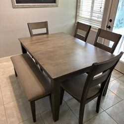 Gray Dining Table And Chairs And Bench