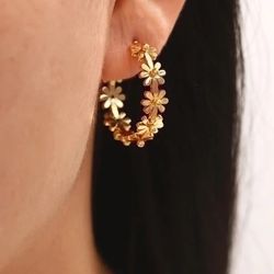 Flower Earrings Gold Plated Earrings With Gift Box