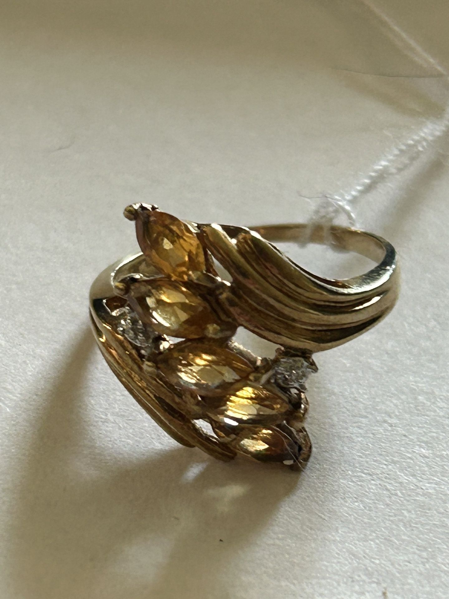 10K Yellow Gold Yellow Amethyst and Diamond Ring Size 6.5