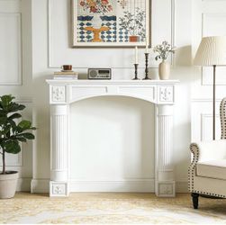 Modern White Freestanding Fireplace Mantel Surround – Waterproof, Anti-Tipping Premium MDF Mantel with Leg for Electric Fireplace, Living Room Decor