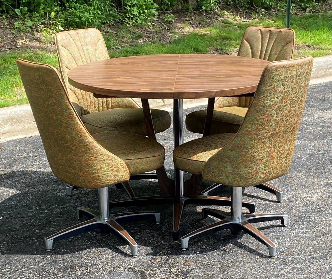 Vintage Chromcraft Dining Set - Table w/One Leaf and 4 Swivel Chairs