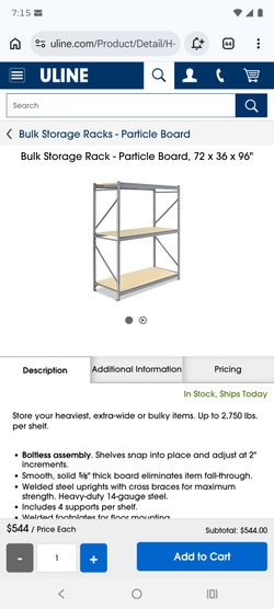 Uline Bulk Storage Rack Particle Board 72x36x96