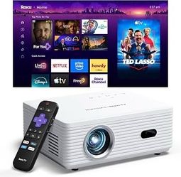 ELEPHAS Roku TV Smart Projector with Wi-Fi, Bluetooth, and Native 1080P Built-in Roku TV, Works with Alexa & Google Home, Native 1080P, Dolby Audio, P