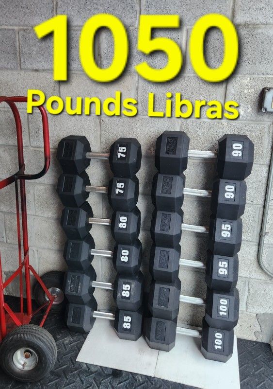 $0.80 Cents Per Pounds&Libras 

1050 Pounds&Libras TOTAL
75s To 100s Set. Hex Dumbbells
Not sold separately 
Rack Doesn't Included 