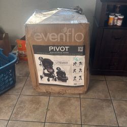 Evenflo Pivot Modular Travel System with LiteMax Infant Car Seat with Anti-Rebound Bar - Oxford Black