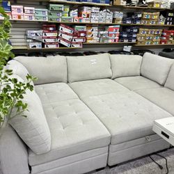 Thomasville Tisdale Modular Sectional 6-piece Beige with Storage Ottoman