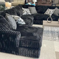 Ashley Furniture Madness Black Color Fluffy Corduroy Sectional Couch W Chaise 🌟 Fast Delivery 👉 PLEASE ASK FOR JON GREEN WHEN YOU ARRIVE!