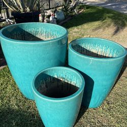 Cracked Green Ceramic Planters-Large Ceramic Pots ($300 set of 3 )