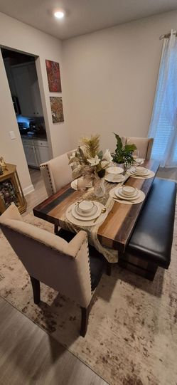 Rustic table chairs with bench