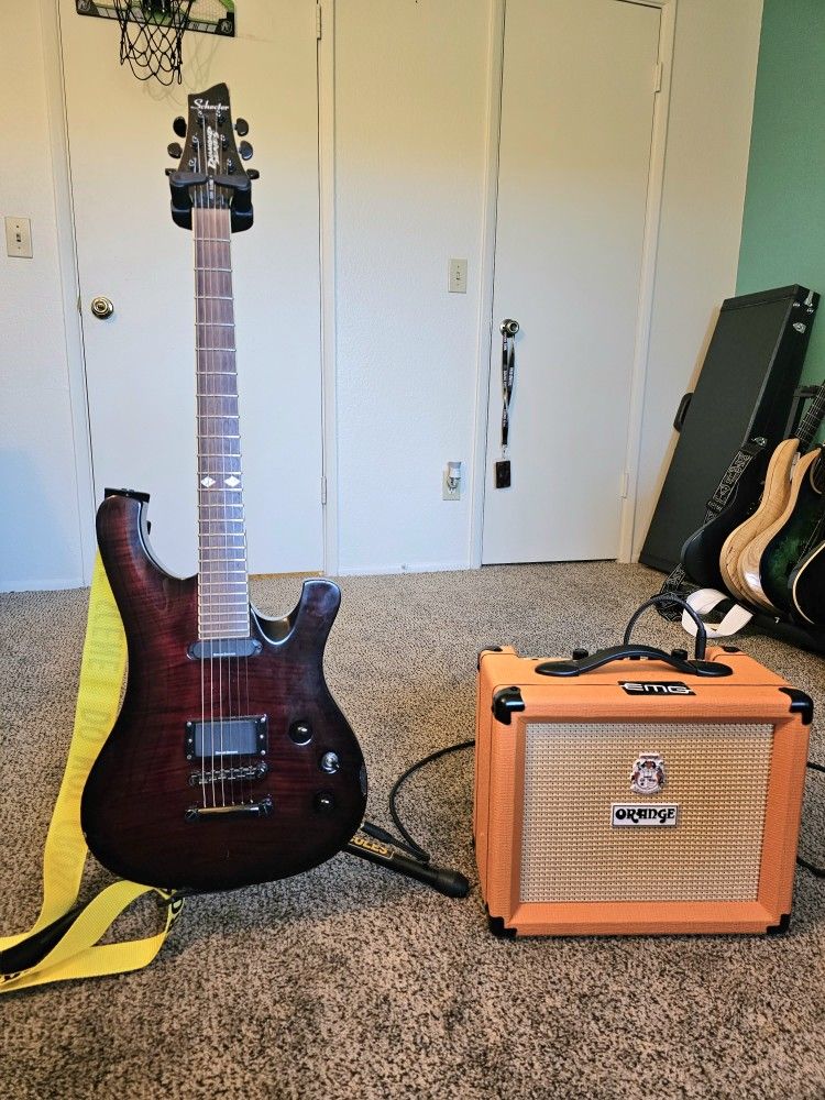 Schecter 006 Elite Diamond Series with Orange Crush Amp
