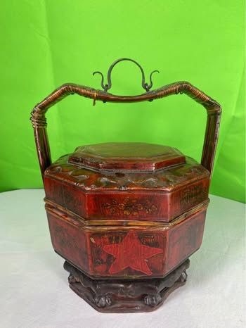 Rare Chinese Wedding Basket with Hand Painted Star