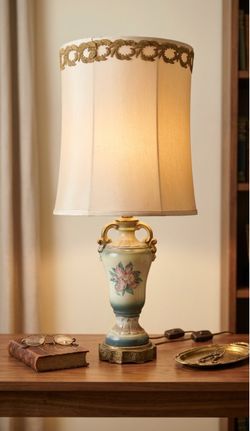 Antique Hand Painted Ceramic and Porcelain Table Lamp 28”