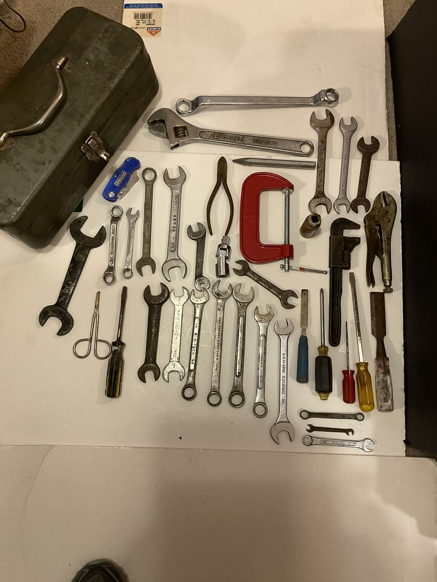 METAL TOOL BOX WITH ASSORTED TOOLS - $35