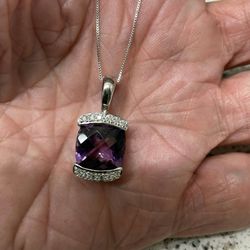 AMETHYST SOLITAIRE 8CT 14KT DIAMOND WHITE NECKLACE 