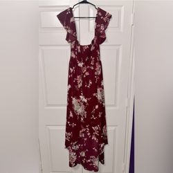 Rue 21 Women's Burgundy Floral Maxi Dress with Ruffle Straps Size LARGE