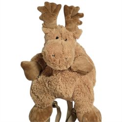 Unbranded Moose Plush Backpack 12" Stuffed Animal Brown Zipper Bag Purse