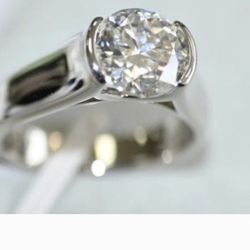 3.15 Ct Vvs1, Round Cut  Near White Moissanite Diamond Silver Ring  8  US