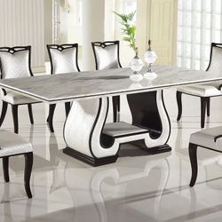 7 PCS Montreuil Collection Dining table set-Nature stone with marble veneer table top Now 2698.00 Free Delivery 🚚 