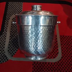 vintage Mid-Century Modern (MCM) hammered aluminum ice bucket