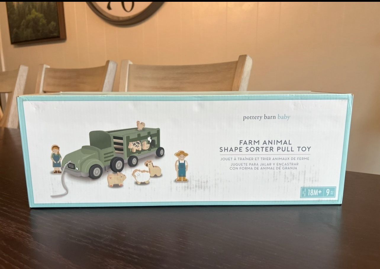 Pottery Barn Kids Wooden Farm Animal Shape Sorter Pull Toy