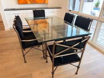 Six chair glass dining table Metal frame