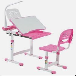 Kid's Desk and Chair Set with Lamp and Book Holder