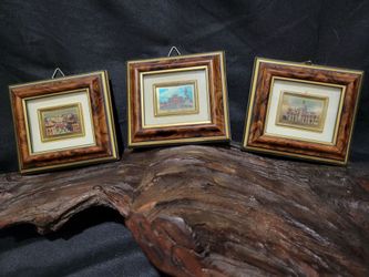 Vintage Set of 3, Hand-Painted and Silkscreened, Brass, Made in Italy