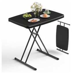 Folding Table 30 Inch - Small Desk Adjustable Height TV Tray for Laptop, Couch, Camping - Heavy Duty Utility Foldable Table for Small Spaces, No Assem