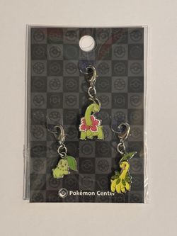 Chikorita Bayleef Meganium Metal Charm Key Chain Set Pokémon Center Japan