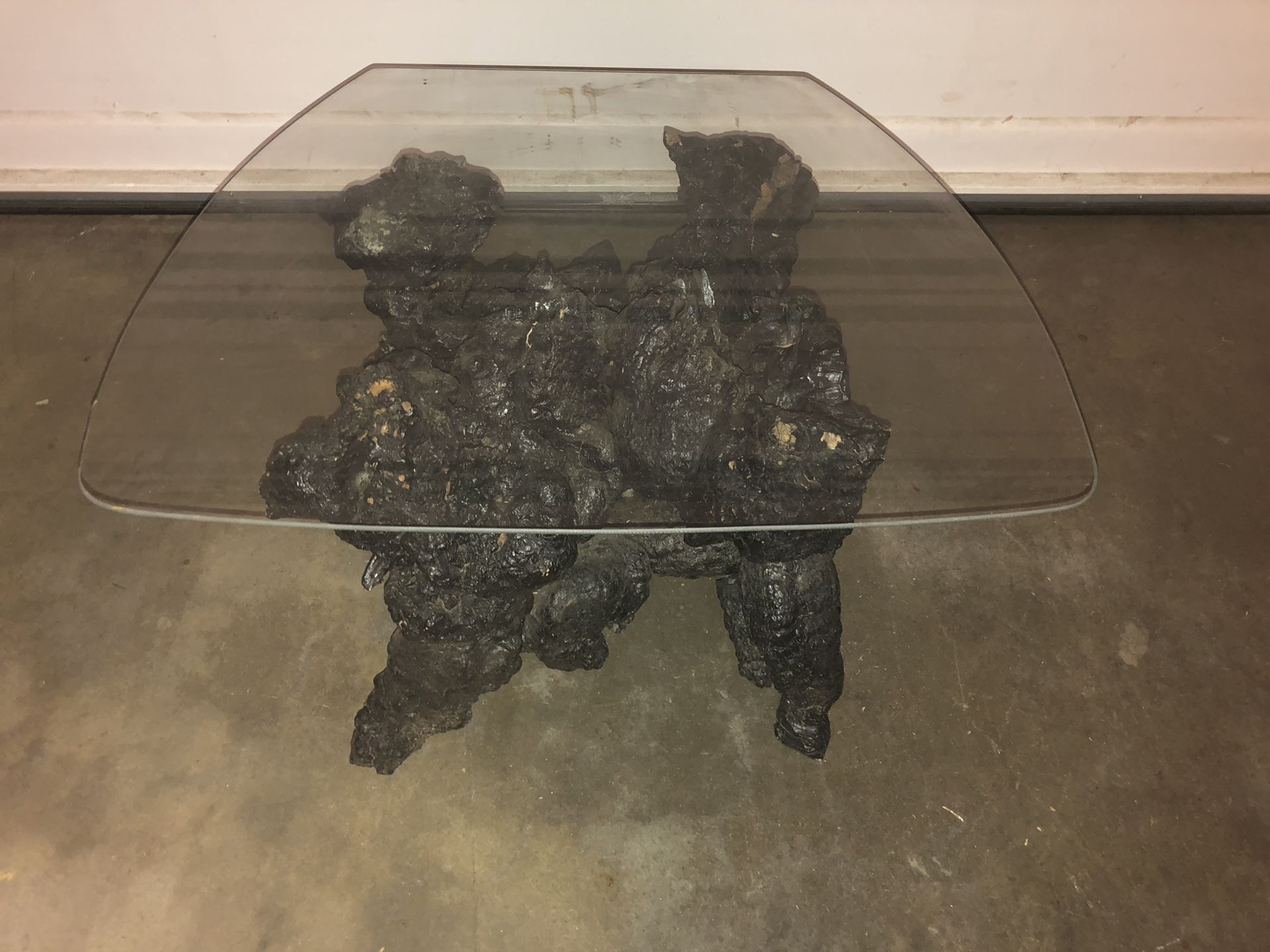 glass top WOOD ROOT TREE ROOT BURNT BLACK TABLE This is a pretty ridiculously amazing wood root tree root burnt black coffee table/end table If yo