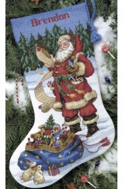 Dimensions 8645 Checking His List Stocking Counted Cross Stitch Kit-16 Long 14 Count