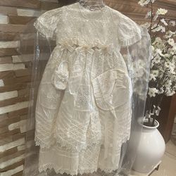 Girl Baptism Dress, Handmade White Fits 1 To 2 Year Old
